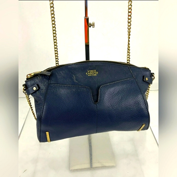 Vince Camuto | Bags | Vince Camuto Designer Nay Blue Leather Chain Link ...